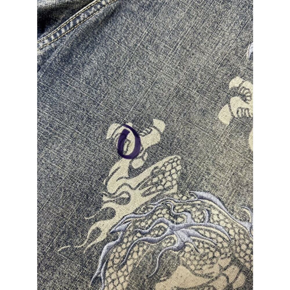 Rare JNCO denim shorts mens size size 38 Y2K dragon design embroidery baggy - Picture 14 of 14